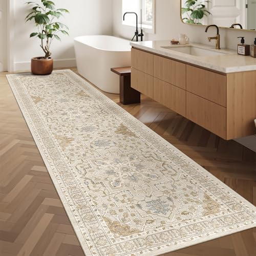 Madane Hallway Runner Rug 2'6''x10' Kitchen Runners Vintage, Beige/Blue - Image 4