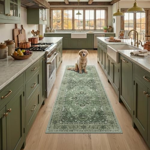 RELEANY Washable Area Rug, Runner 3'x8', Green/Dark Green/Gray - Image 2