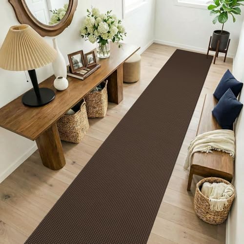 KOZYFLY Cotton 2x14 Runners Rugs for Hallway, Long Washable Runner Rug, Woven Non Slip Kitchen Runner, Flatweave Entryway Rug, Floor Carpet for Entry, Aisle, Hall, Brown/Dark Brown - Image 2