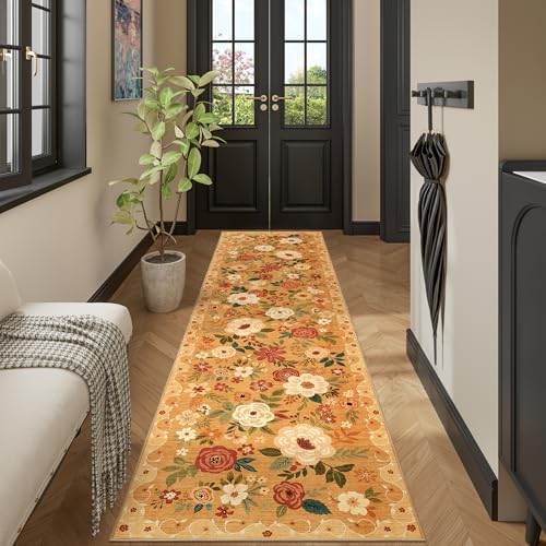 DUKINO 2.6x10 Runner Rug for Hallway, Washable Kitchen Rugs Non Slip Orange - Image 6