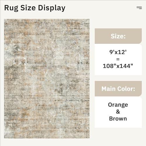 Soalmost 9x12 Area Rugs for Living Room Washable Rug Abstract Orange/Brown - Image 5