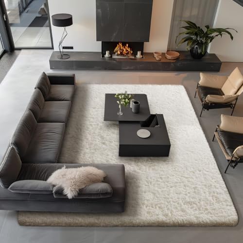 Ophanie Area Rugs 10x12 Living Room, Large Ivory Bedroom Carpet, Big Shag Indoor Thick Soft Nursery Rug, Fluffy Carpets for Boy and Girls Room Home Decor Aesthetic with Over 99 pcs Pile fibers - Image 5