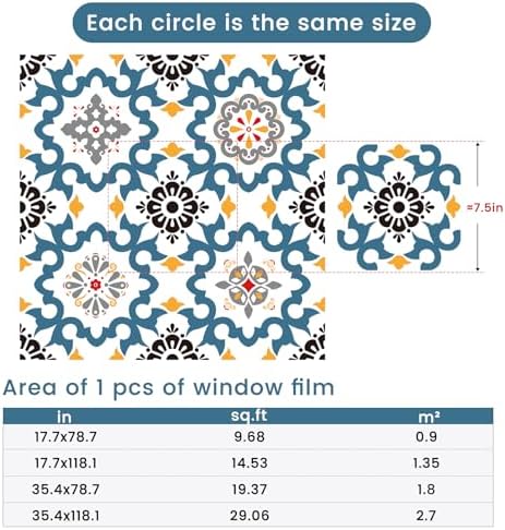 DKTIE Window Privacy Film Moroccan Tile Pattern, 17.7in X 78.7in - Image 4