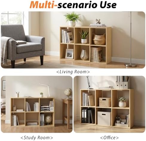 WannabeMyself【Sturdy Build&Easy Assembly】6 Cube Storage Organizer with Anti-Tipping Kits,Reversible Open Back Book Shelf, Bookcase for Living Room,Bedroom,Entrance Hall,Office,24.1×11.4×35.9,Oak Color - Image 5