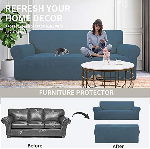 Easy-Going Stretch Oversized Chair Slipcover with Arm Washable Bluestone - Image 4