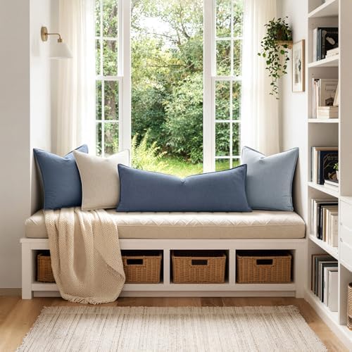 MIULEE Decorative Linen Lumbar Pillow Cover 14x36 Inch Blue Ashes - Image 5