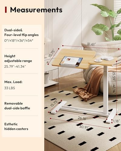 SANODESK 32''Overbed Table Gas Spring Lifting with Wheels&Tilting Desktop - Image 3