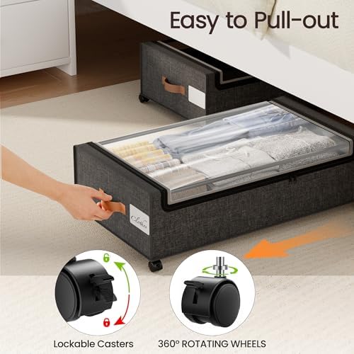 Yecaye 82L Under Bed Storage Containers, Fits 9.4" Under Bed, 2 Pack, Grey - Image 5