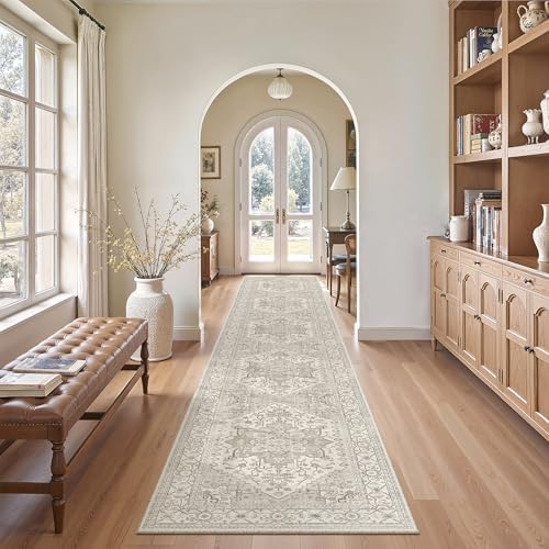 Madane Washable Runner Rugs 2x12 Long for Hallway Kitchen Soft, Beige/Brown by Madane