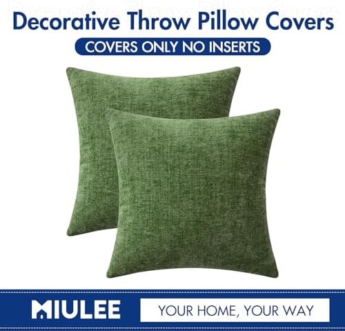 MIULEE Soft Chenille Throw Pillow Covers Moss Green 20x20 Inch Pack of 2 - Image 6