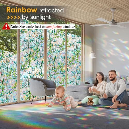 Leafy Rainbow Window Privacy Film, Stained Glass Cling, 23.6" * 157.4 " - Image 2