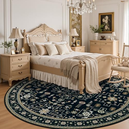 Round Area Rug for Living Room: 6ft Washable Rug for Bedroom Black - Image 4