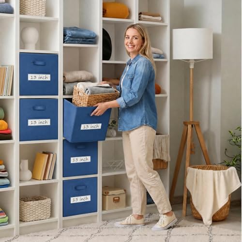 Storage Bins,13 Inch Cube Storage Bin with Labels,6pcs,Navy Blue - Image 7