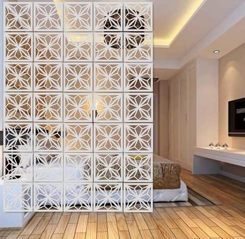 White Hanging Room Divider,12 Pieces Wood-Plastic DIY Panel Screens Partition Wall Dividers Room Decoration with All Accessories 11.4x11.4 Inch by BMIDRUT