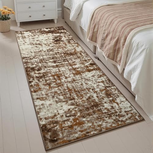 2x6 Washable Runner Rug Non Slip Runners for Hallway, Kitchen Soft Stain Resistant Floor Carpet with Rubber Backing Abstract Rugs for Entryway, Bedroom, Bathroom, Laundry Room, Brown - Image 3