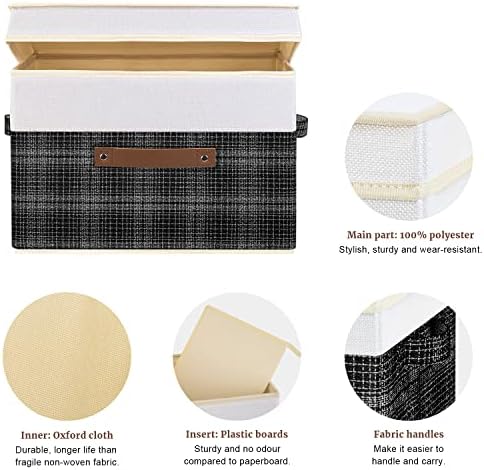 TYEERS Collapsible Storage Bins with Lids, Patchwork Design, Washable, Fabric Storage Boxes, 14.9x9.8x9.8 inches, 3 Pack, Black - Image 3
