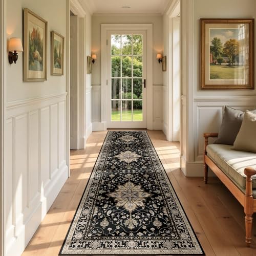 RELEANY Washable Area Rug, Runner 3'x9', Black/Neutral - Image 2