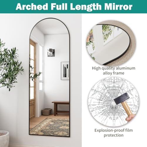 57"x20" Arched Full Length Mirror, Full Floor Mirror with Stand, Large Full Body Mirror, Wall Mirrors for Bedroom Living Room, Aluminum Frame (Black) - Image 3