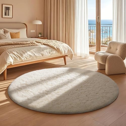 Ophanie Round Rug 4Ft Ivory Circle Area Rugs, Fluffy Fuzzy Small Bedroom Carpet 4 foot, Plush Shag Floor Cream Living Room Christmas Circular Aesthetic Decor for Kids Teen Boys Baby, Nursery,Classroom - Image 5