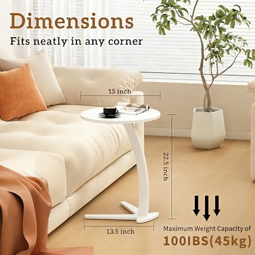 15 '' Couch Tables That Slide Under, C Shaped End Table, White (Medium) - Image 2