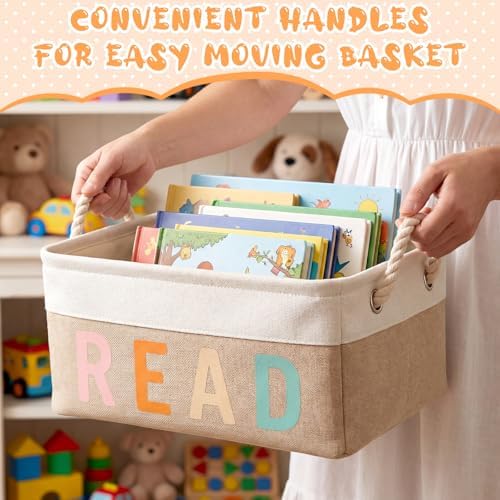 Marsui 1 Pcs Book Storage Basket, Book Bin, Bookish Gifts, White Brown - Image 5