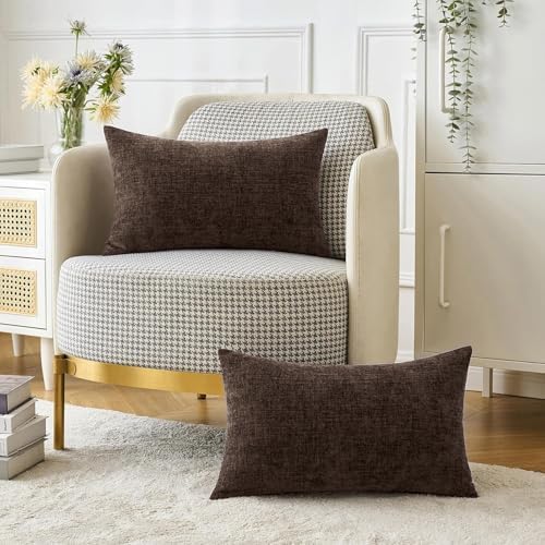 MIULEE Chenille Fall Lumbar Throw Pillow Covers Chocolate Brown 12x20 - Image 2