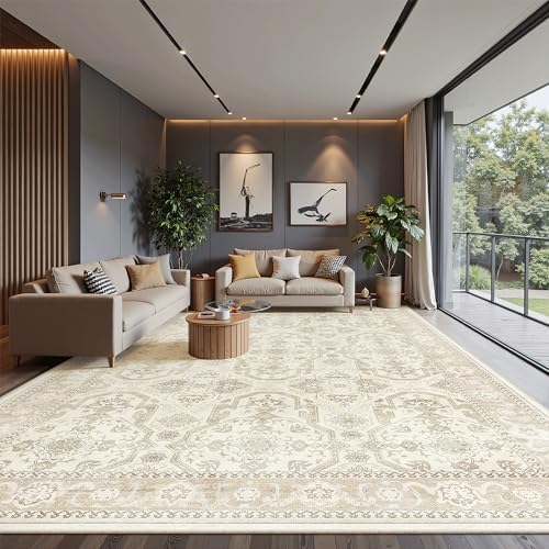 Soalmost 10x14 Area Rugs for Living Room Washable Rug Non-Slip Beige/Brown - Image 2