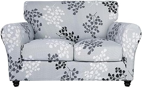 SearchI Stretch Sofa Cover Printed Couch Cover, Floral Pattern 3 Pieces Loveseat Slipcover with 2 Separate Cushion Cover, Washable Furniture Protector for Living Room(Loveseat, Leaf Pattern) by SearchI