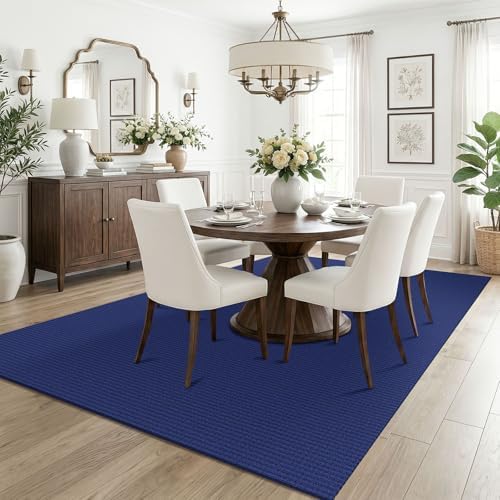 KOZYFLY Washable 5x7 Living Room Rug, Non Slip Woven Area Rugs, Braided Floor Carpet for Entryway, Kitchen, Bedroom, Dining Room, Office, Cotton Rug Indoor Decor, Deep Navy Blue - Image 2