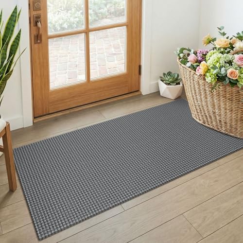 KOZYFLY 2x4 Entry Runner Rug, Small Washable Runners for Entryway, Non Slip Door Mat Indoor Entrance, Front Porch Carpet for Foyer, Kitchen, Bedroom, Bathroom, Grey/Dark Grey by KOZYFLY