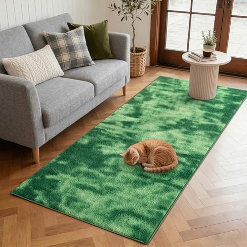 2x8 Tie-dye Green Runner Rug Non-Slip Washable for Hallway Kitchen Bedroom by FinRe%CC%80cHome