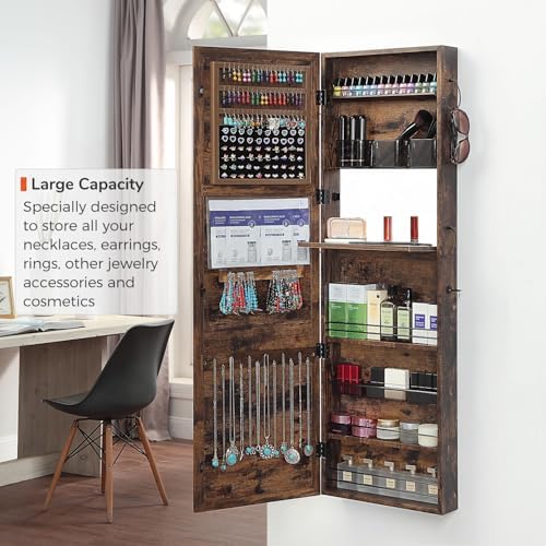 GISSAR Jewelry Mirror Armoire Wall Mount Over The Door Mirror Jewelry Cabinet Storage Mirror Organizer Lockable Full Length Door Mirror,Vintage Brown, GMJ2003V - Image 3