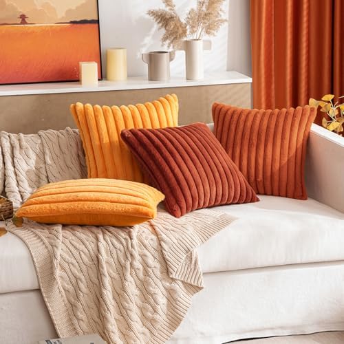 MIULEE Fall Faux Fur Decorative Throw Pillow Covers 18x18 Set of 2 Rust - Image 2