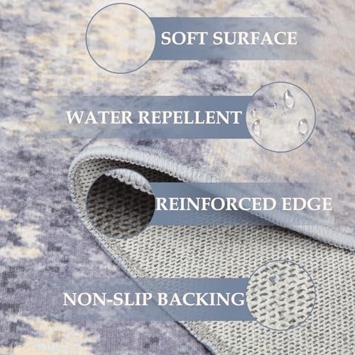 RELEANY Washable 9'x12' Abstract Area Rug for Living Room Gray Yellow - Image 2