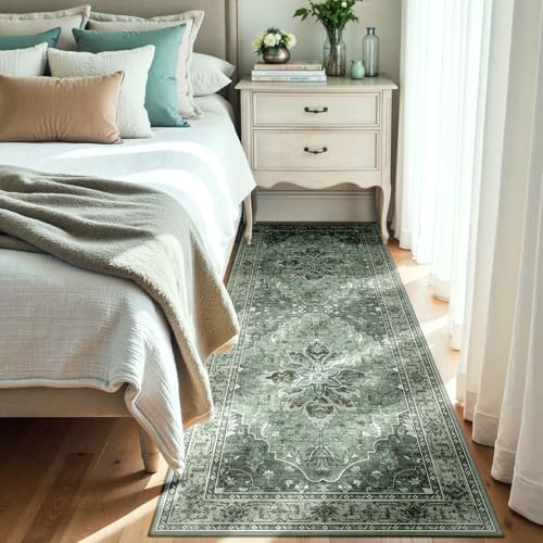 RELEANY Washable Area Rug, Runner 3'x7', Green/Dark Green/Gray - Image 2