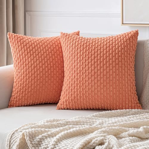 MIULEE Decorative Throw Pillow Covers 20x20 Coral Red Textured Corduroy by MIULEE