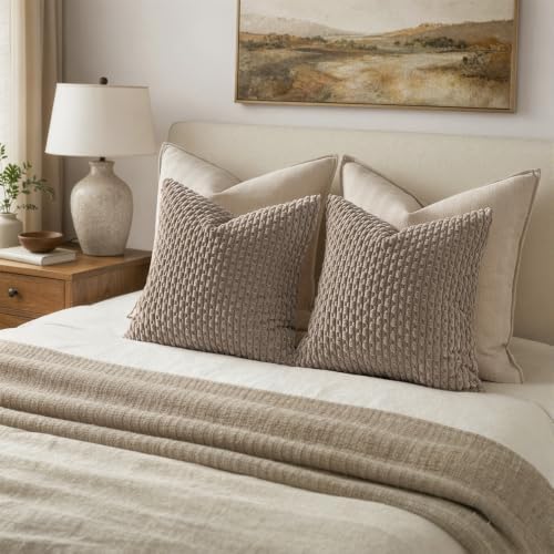 MIULEE Decorative Throw Pillow Covers 16x16 Neutral Brown Textured Corduroy - Image 5