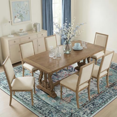 RELEANY Washable Area Rug, Square 8'x8', Teal Green/White/Navy - Image 3