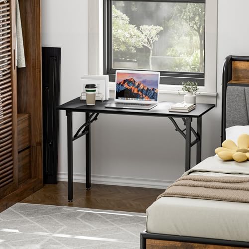 TEMI Small Computer Desk Folding Table - 43.3" Foldable Office Desk, No Assembly, Perfect for Small Spaces in Bedroom, or Apartment, Portable Mini Desk or Study Table Compact Design, Dark Oak - Image 2