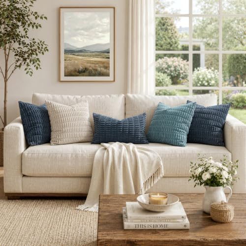 MIULEE Lumbar Corduroy Decorative Throw Pillow Covers 12x20 Blue Pack of 2 - Image 3