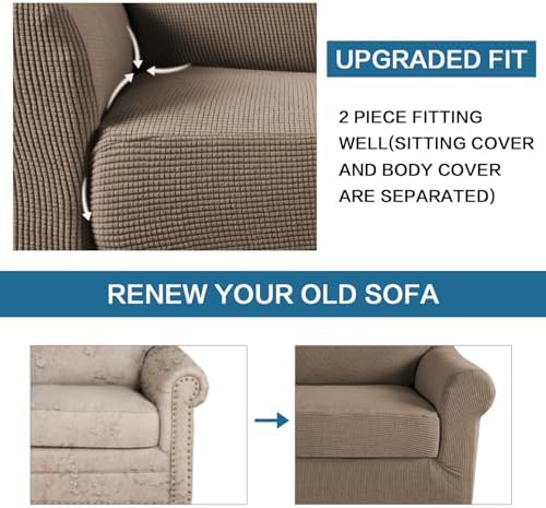 H.VERSAILTEX 2 Piece Couch Cover Stretch Stylish Chair Cover Furniture Protector Featuring Jacquard Textured Twill Fabric High Spandex Slipcover (Chair, Macchiato) - Image 6