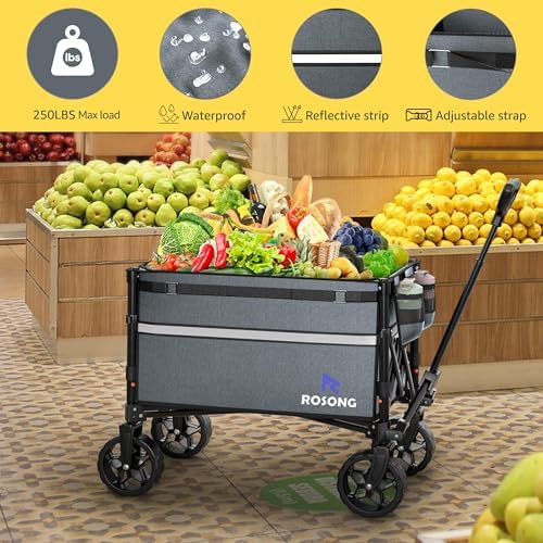 ROSONG Collapsible Wagon Cart with Wheels Foldable - Folding Utility Heavy Duty Wagons Carts for Grocery Sports Garden Shopping Camping Grey - Image 3