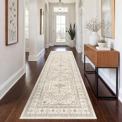 2x8 Washable Hallway Runner Rug - Non-Slip Vintage Entryway Rugs Beige Gray - Image 2
