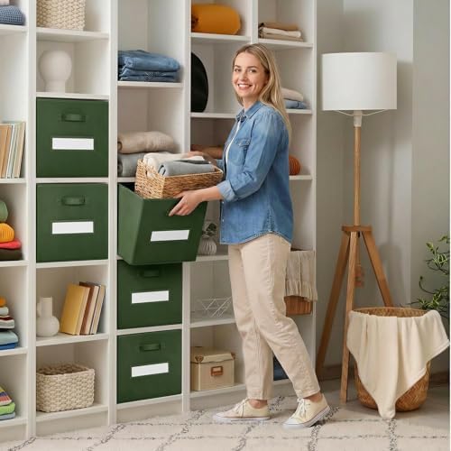 Storage Bins,13" Cube Storage Bin with Labels,10pcs,Dark Green - Image 7