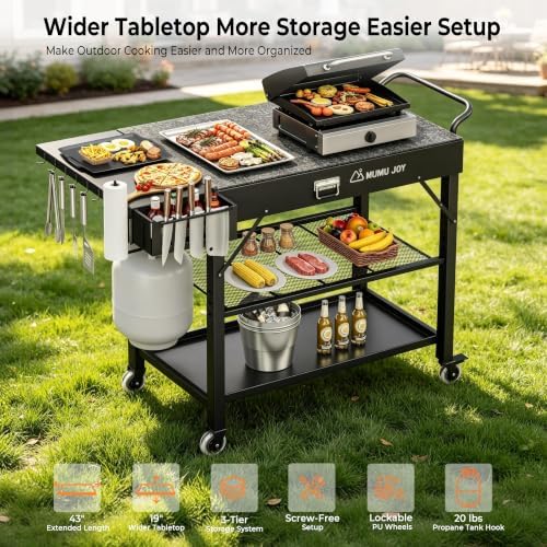 Grill Cart, 19 inch,3 Tier Foldable Grill Table with Wheels 500 Lb - Image 2