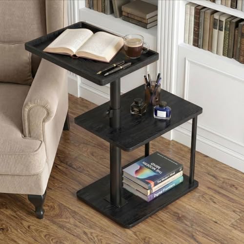 Faesun C Table End Table Adjustable Height, 360°Swivel TV Tray Table for Small Spaces, Small Nightstand for Living Room, Bedroom, Black - Image 2