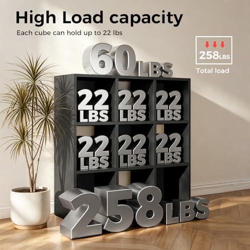 LUCKLIFE 9-Cube Storage Organizer, Modular Bookcase Shelf with Vertical or Horizontal Use, Fits 11×11" Bins, Optional Back Panels, for Living Room, Office, Black - Image 4