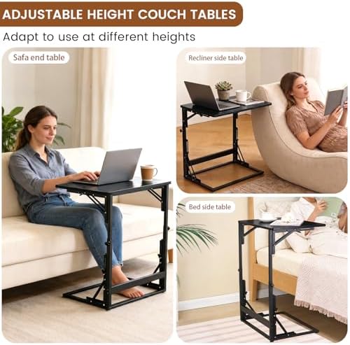 Folding Side Table, Adjustable C-Shaped End Table for Couch, Metal Frame TV Tray Table for Sofa Living Bedroom Bedside Coffee Small Spaces (Black, 23.6" L x 15.8" W) - Image 5