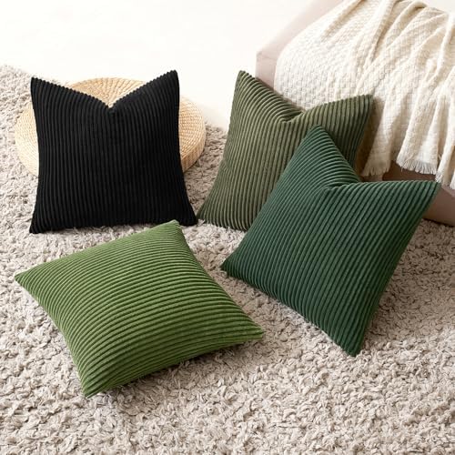 MIULEE Soft Corduroy Decorative Throw Pillow Covers Neutral Green 18x18 - Image 5