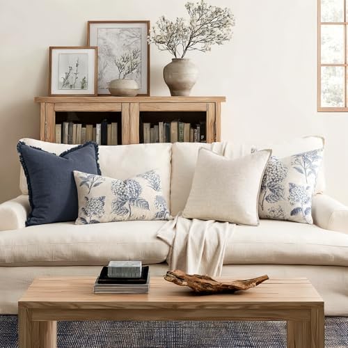 Set of 2 Lumbar Floral Pillow Covers 12x20 Inch Light Blue - Image 3